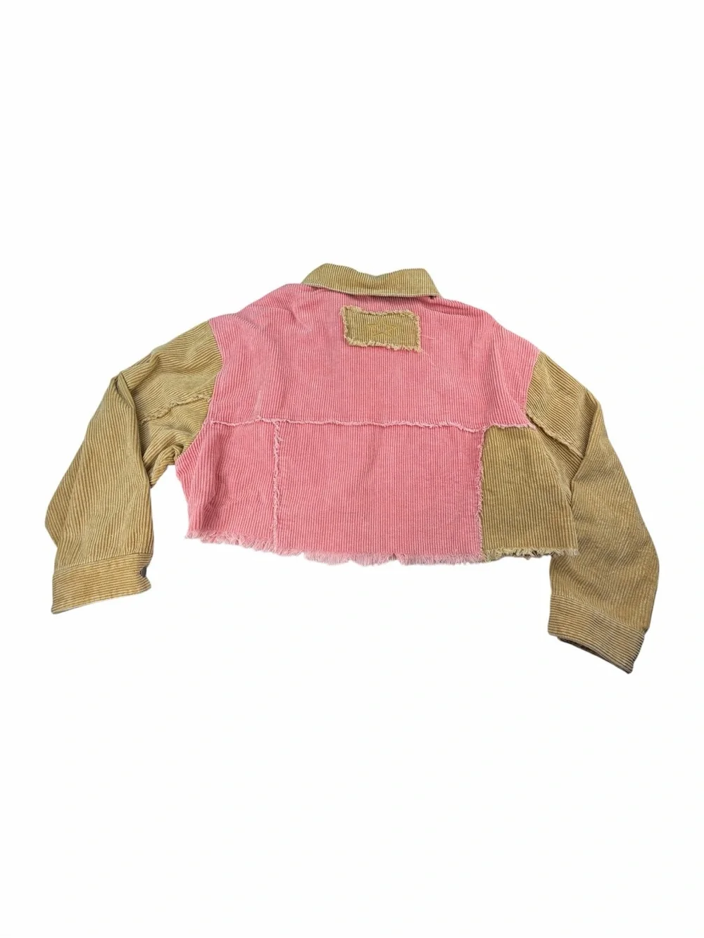 POL Women’s Corduroy Color Block Cropped Jacket In Tan/Peach Size Small - Picture 6 of 8